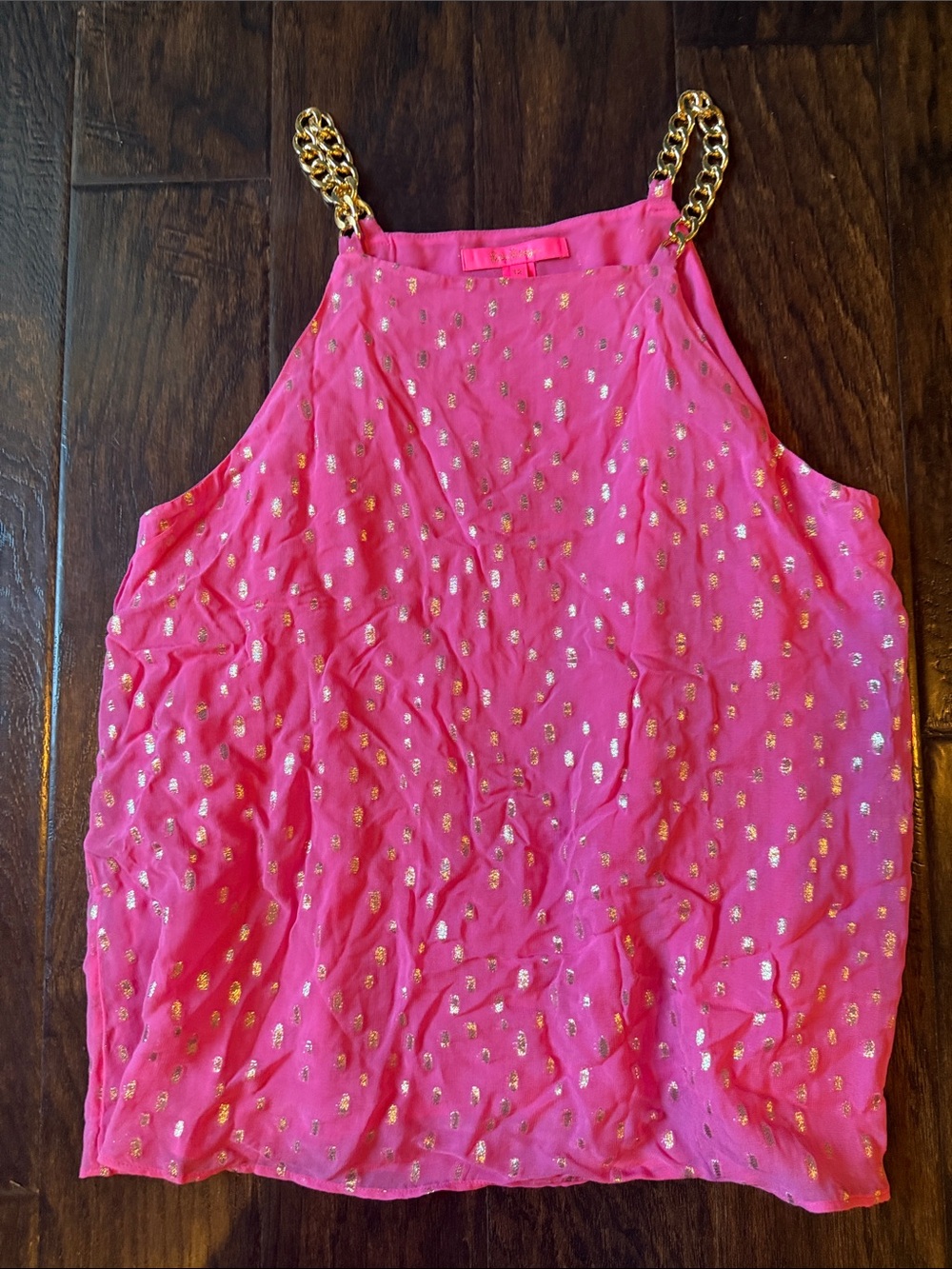 Lilly Pulitzer Johanna Top Aura Pink Gold Chain Straps Size 12